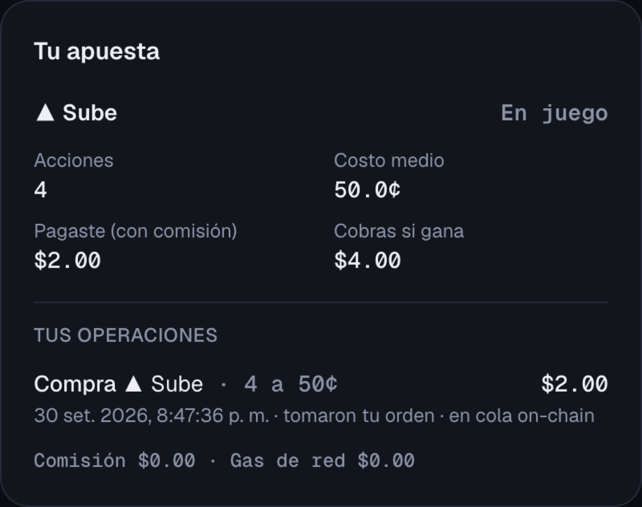 Resumen de la apuesta: acciones, lo pagado y lo que cobras
